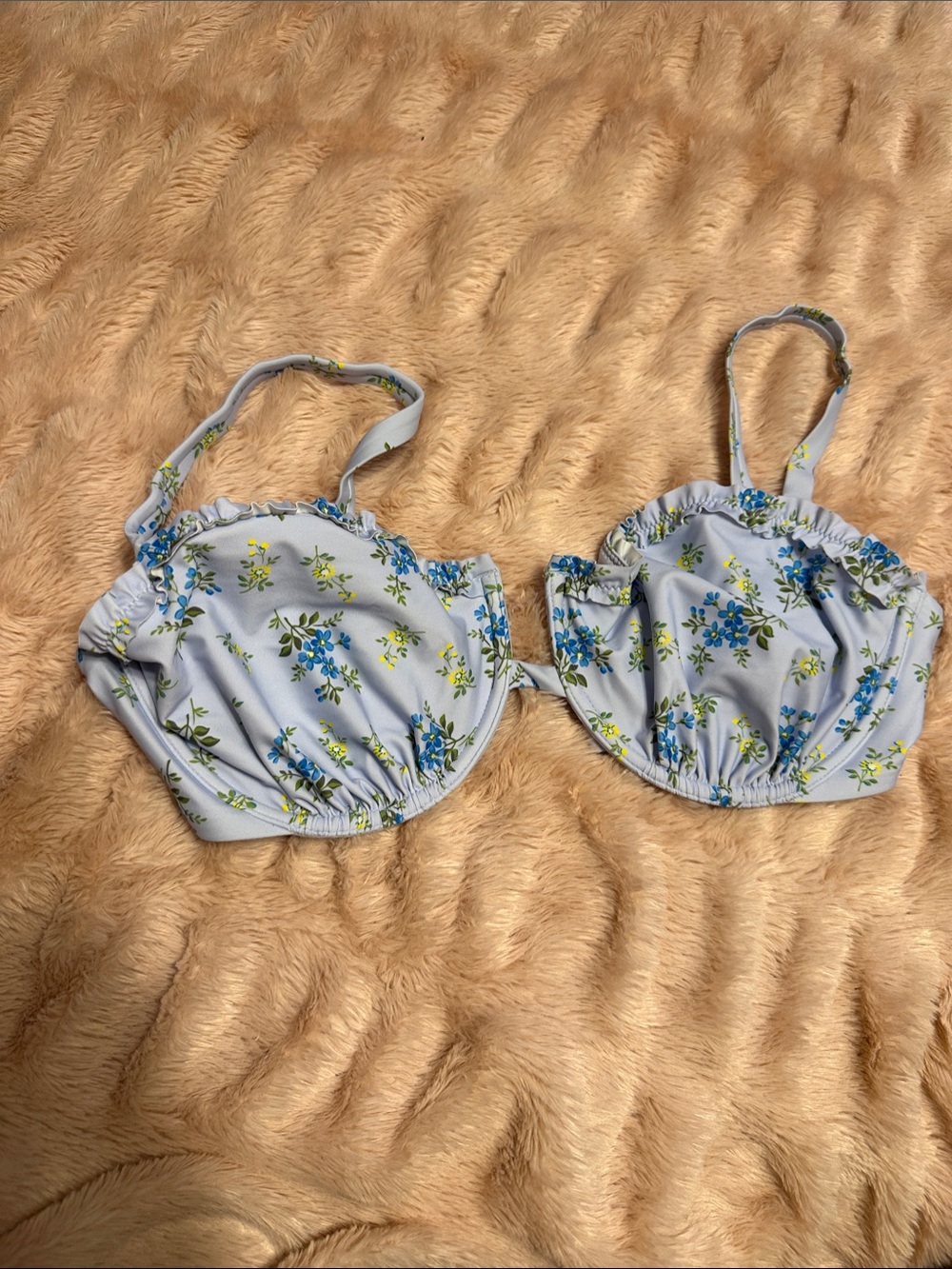 Aerie Light Blue Floral Bikini Top Unlined Underwire Balconet 36DD UPF 50